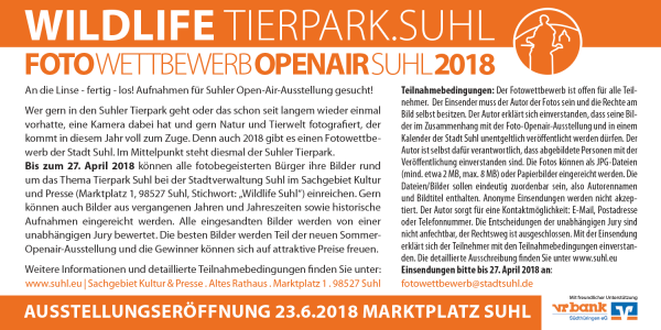 Flyer zum Fotowettbewerb Wildlife - Tierpark Suhl . Foto Openair Suhl 2018 (Grafikdesign: Andreas Kuhrt)