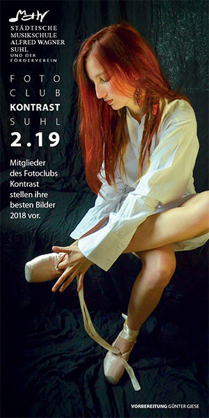 Flyer (Vorderseite) für Fotoclubausstellung Kontrast 2.19 in der Musikschule Suhl 2019 (Foto: Günter Giese, Gestaltung: Andreas Kuhrt)