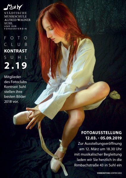 Plakat für Fotoclubausstellung Kontrast 2.19 in der Musikschule Suhl 2019 (Foto: Günter Giese, Gestaltung: Andreas Kuhrt)