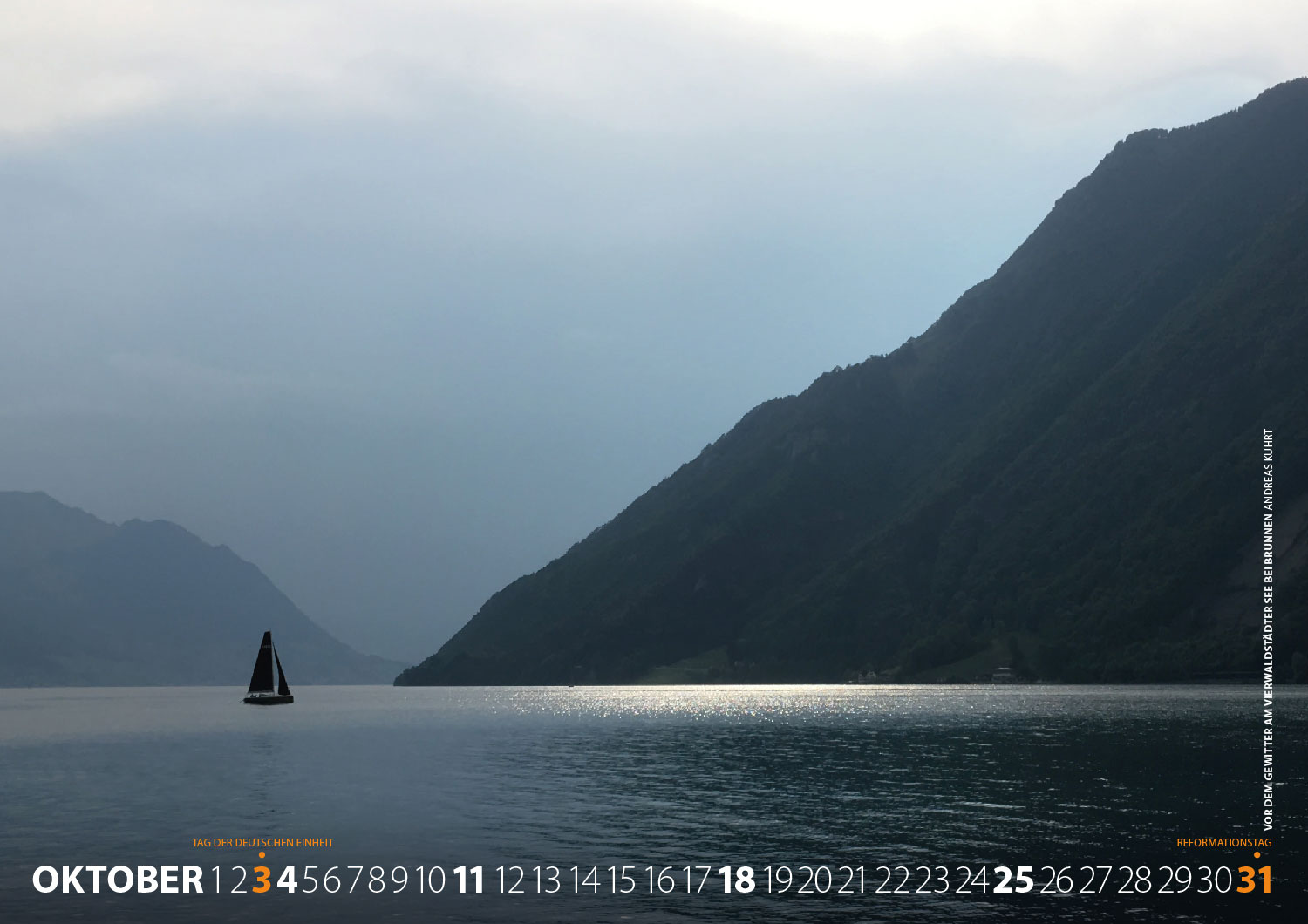 Kalender Fotografie Schweiz 2020: Vor dem Gewitter am Vierwaldstädter See bei Brunnen (Foto: Andreas Kuhrt 2019)