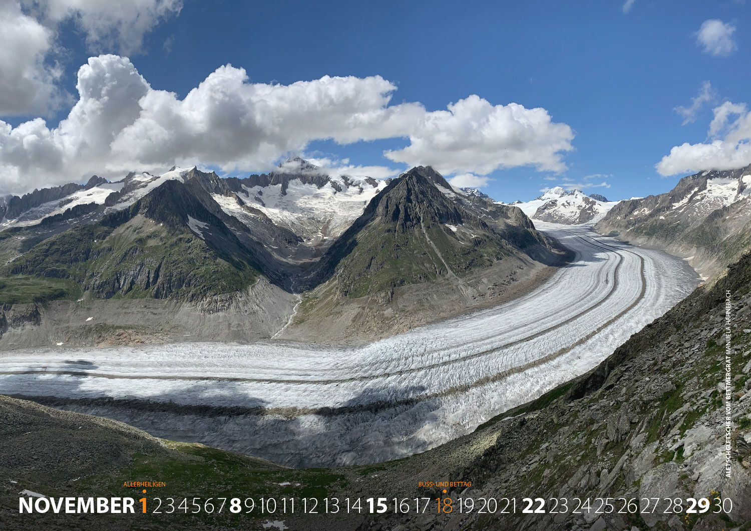 Kalender Fotografie Schweiz 2020: Aletschgletscher vom Bettmergrat (Foto: Manuela Hahnebach 2019)