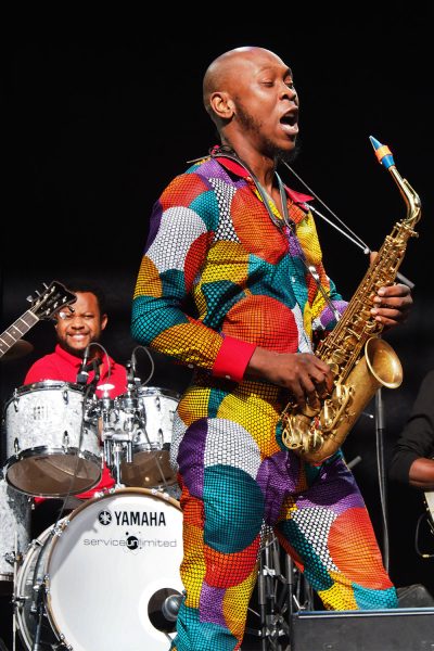 Rudolstadt-Festival 2019: Seun Kuti & Egypt 80: Shina Niran Abiodun, Seun Kuti (Foto: Andreas Kuhrt)