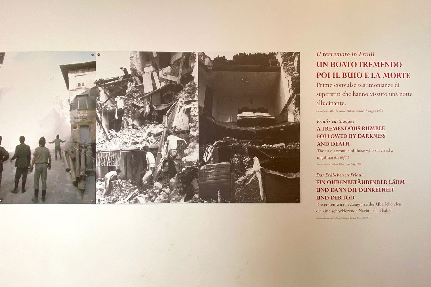 Tour Friaul 2023: Gemona: Ausstellung "1976 Frammenti di Memoria" (Foto: Andreas Kuhrt)