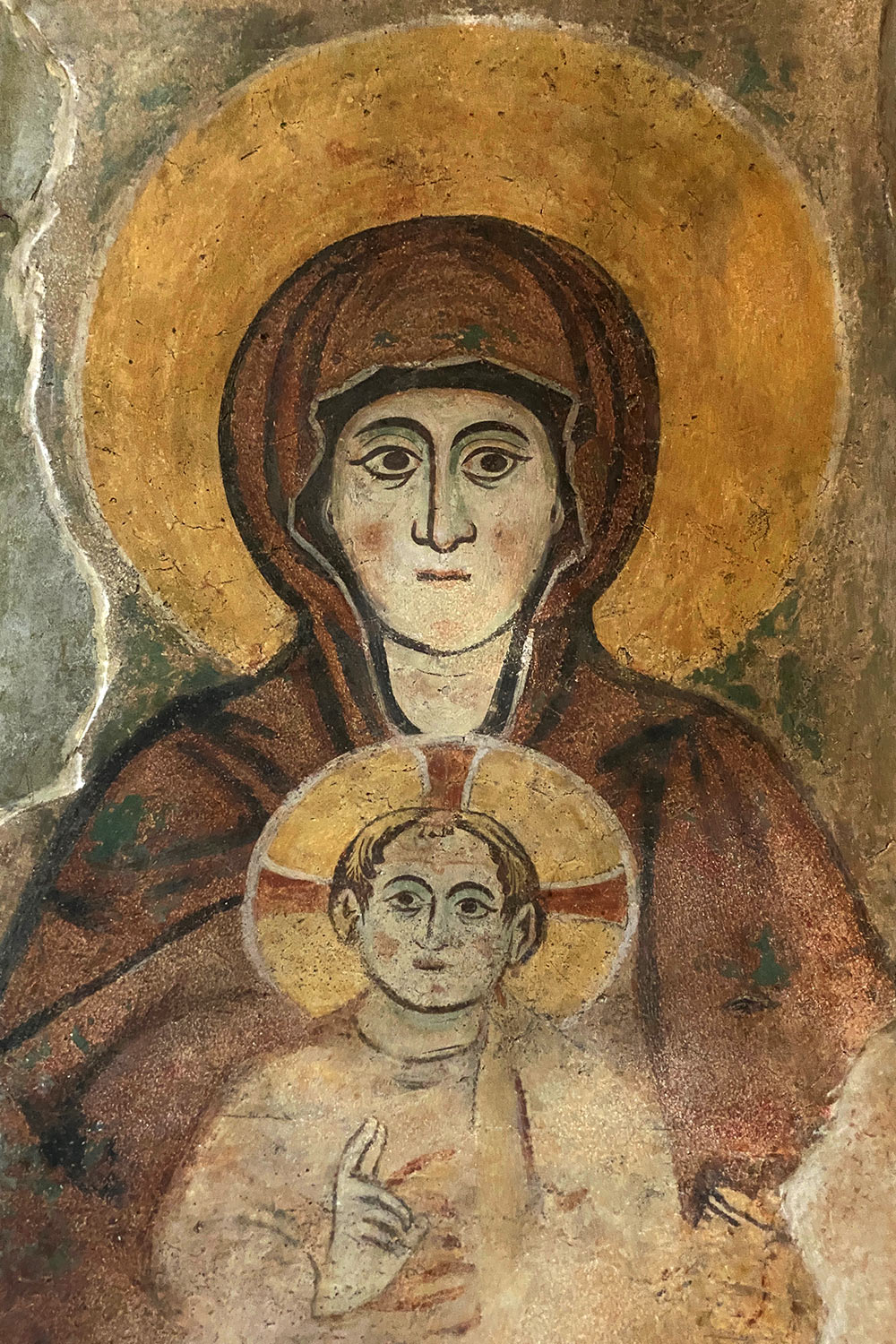 Tour Friaul 2023: Muggia Vecchia: Basilika Santa Maria Assunta: Fresco: Maria und Jesuskind (Foto:Andreas Kuhrt)