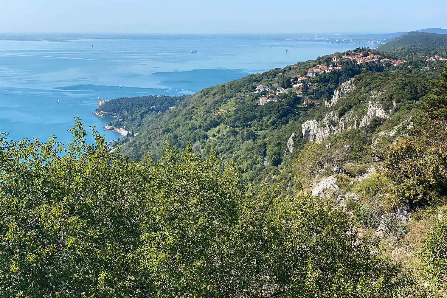 Tour Friaul 2023: Monte Grisa, Aussichtspunkt Italia: Blick über den Golf von Triest (Foto: Andreas Kuhrt)