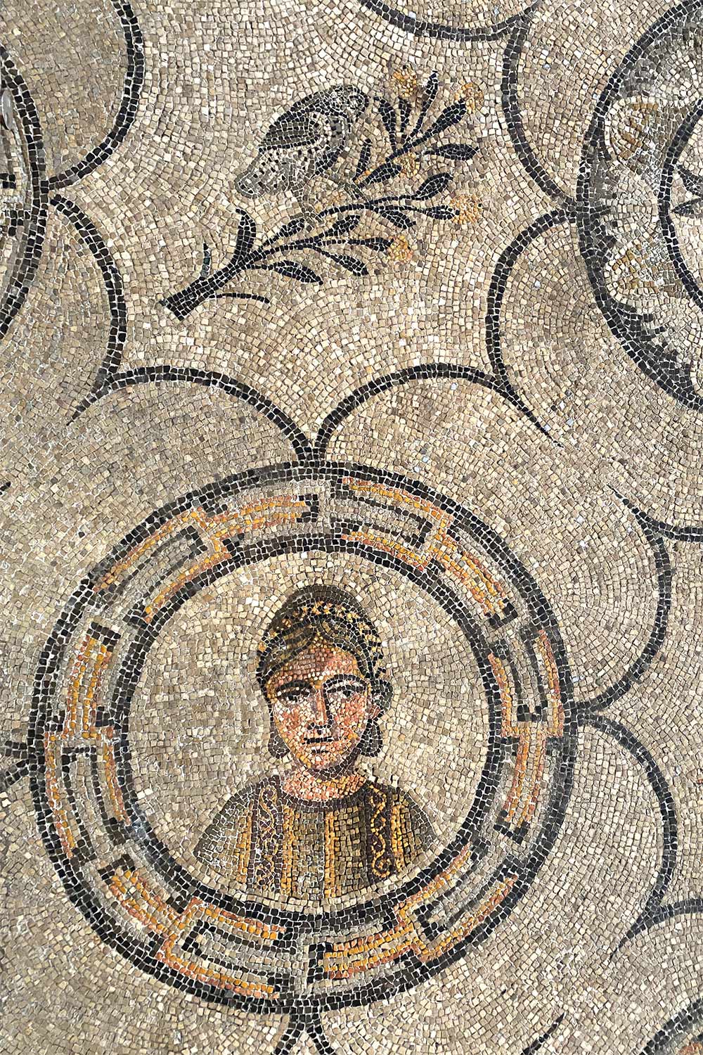 2023-friaul-aquileia-basilika-mosaik-portraet-IMG_6029ak Tour Friaul 2023: Aquileia: Basilika: Mosaik römische Frau (Foto: Andreas Kuhrt)