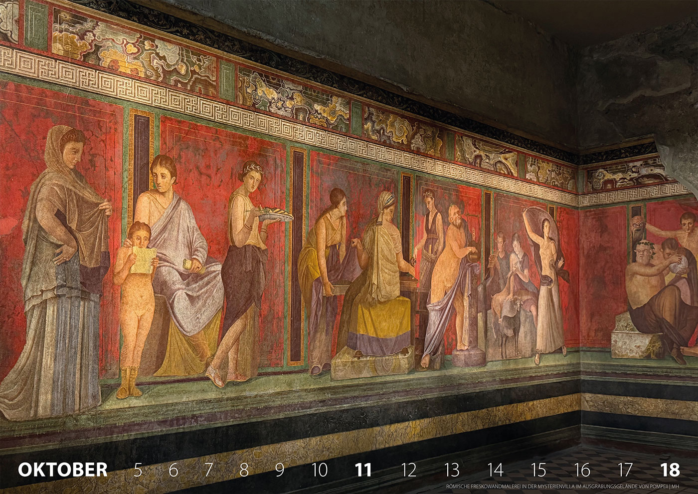Fotokalender 2026: Italien: Römische Freskowandmalerei in der Mysterienvilla in Pompeii bei Neapel (Foto: Manuela Hahnebach)