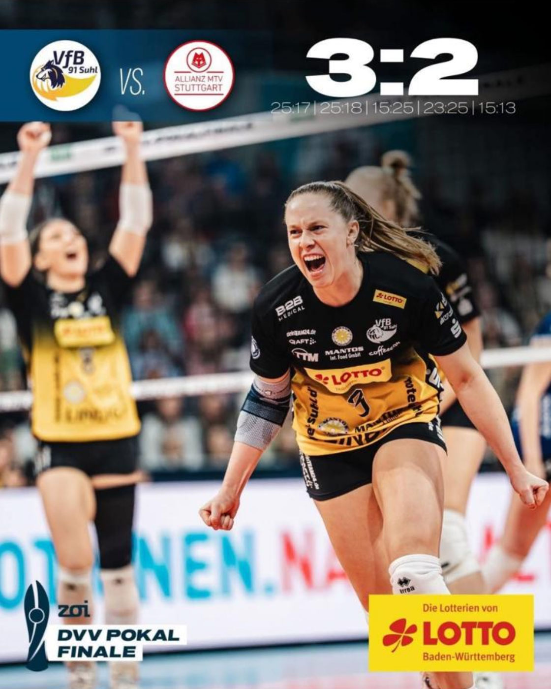 DVV-Pokalfinale 2025/26: SAP Arena Mannheim, 28.02.2026: Pokalsiegerinnen VfB Suhl Lotto Thüringen (Quelle: WhatsApp)