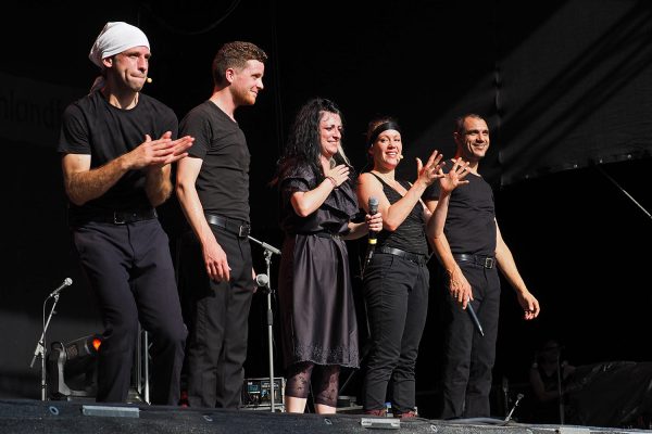 Humanophones: Rémi Leclerc, Joris Le Dantec, Frédérika Alésina, Quelen Lamouroux & Habib Julien WAB . Rudolstadt-Festival 2017 (Foto: Manuela Hahnebach)