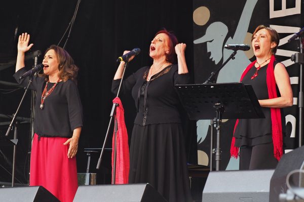 Bella Ciao: Elena Ledda, Gabriella Aiello, Lucilla Galeazzi & Maurizio Geri . Rudolstadt-Festival 2018 (Foto: Manuela Hahnebach)