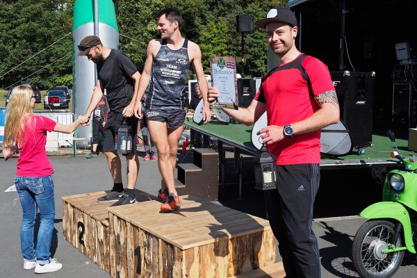 Südthüringentrail 2018 . Siegerehrung: Wichteltrail m: 2. Thomas Puhl, 1. Alexander Bauer, 3. Benjamin Keiderling