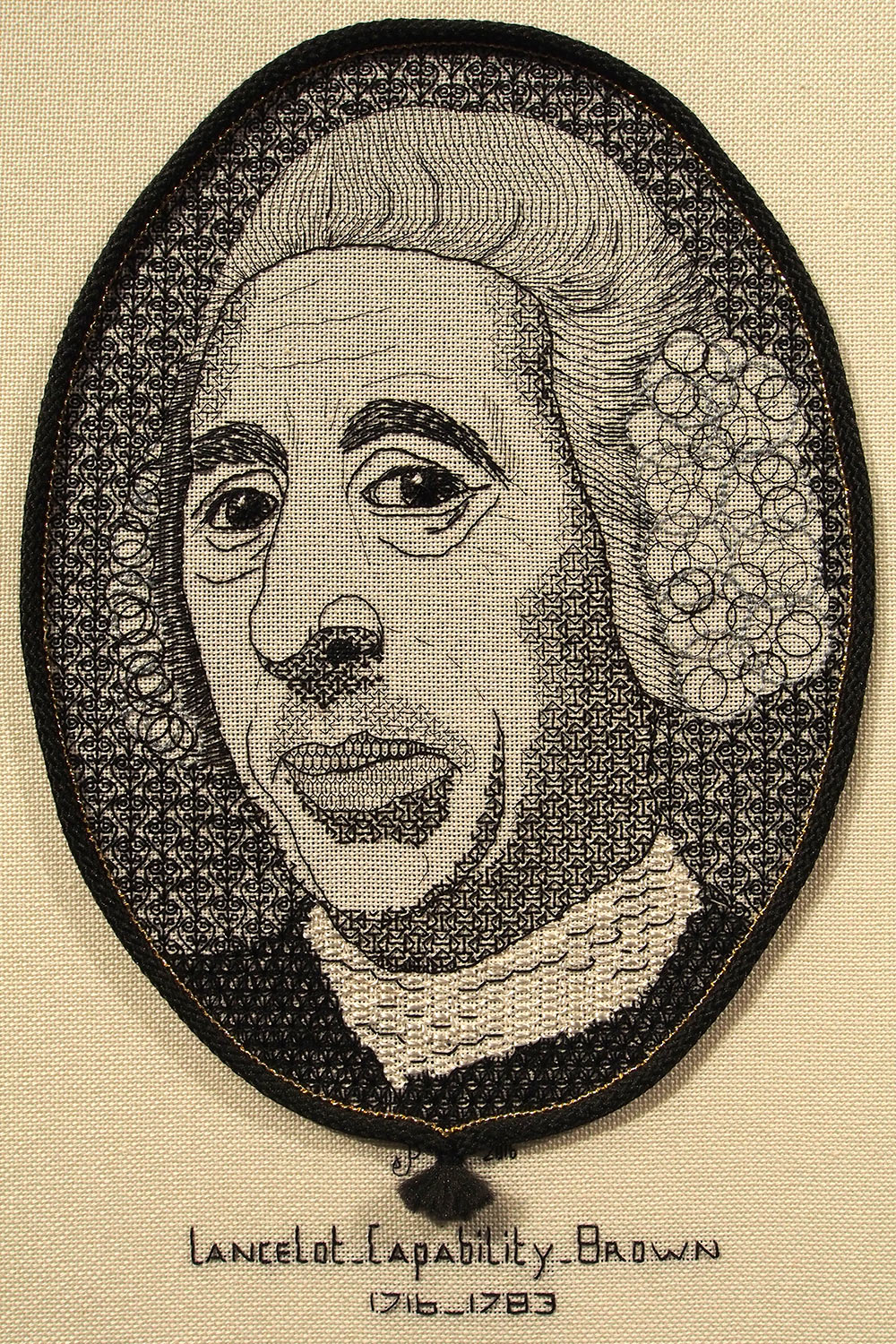 P0054264-2016-08-11-suedengland-petworth-house-stickbild-capability-brown Stickbild "Lancelot 'Capability' Brown" in der Volkskunstausstellung . Petworth House . Sussex . Südengland (Foto: Andreas Kuhrt)