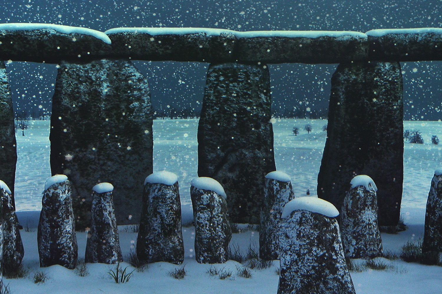 Winterszene im Film im Stonehenge Museum . bei Amesbury . Wiltshire . Südengland (Foto: Andreas Kuhrt)