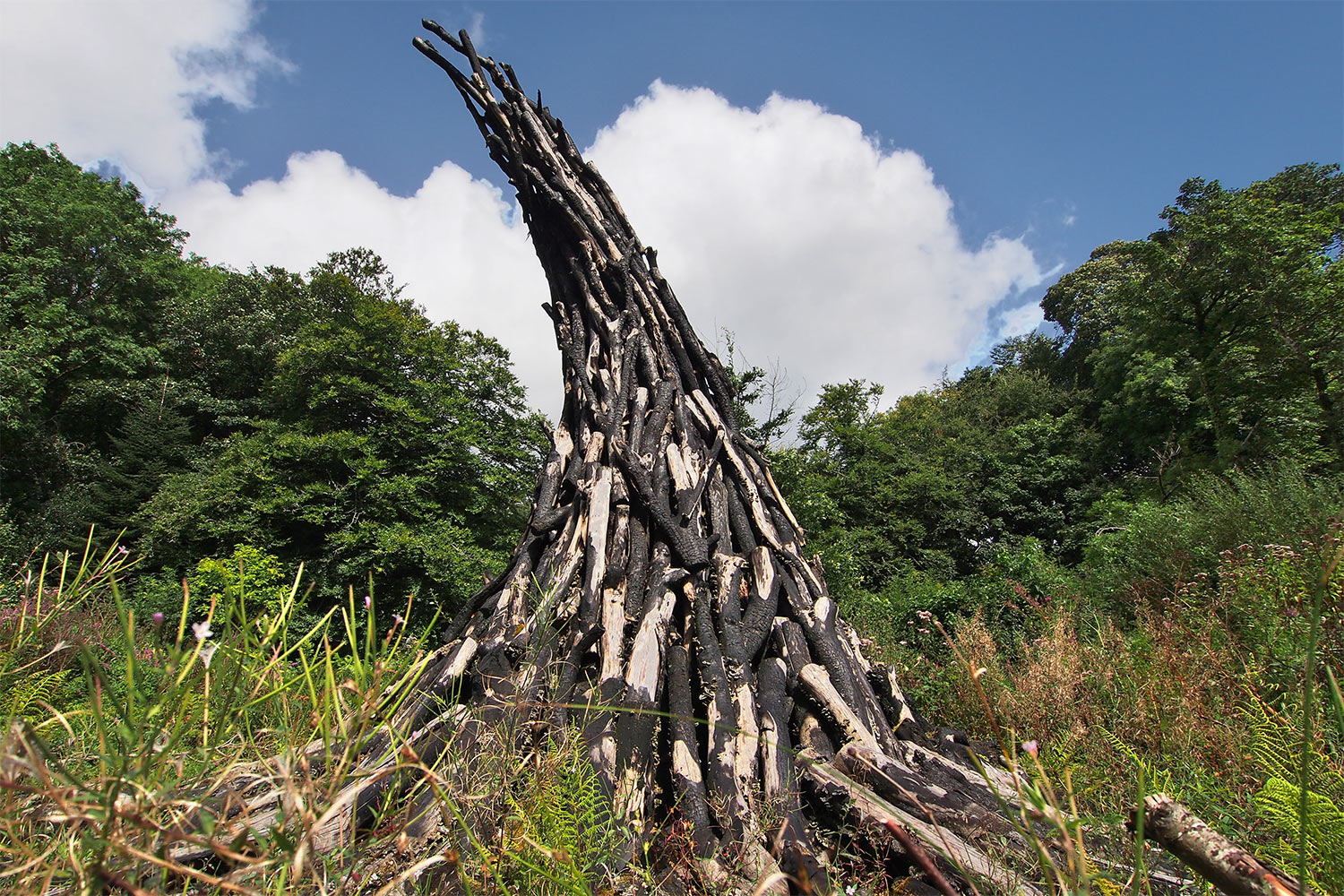 Holzkohlen-Skulptur von James Eddy im Lost Valley . Lost Gardens of Heligan . Cornwall . Südengland (Foto: Andreas Kuhrt 2016)