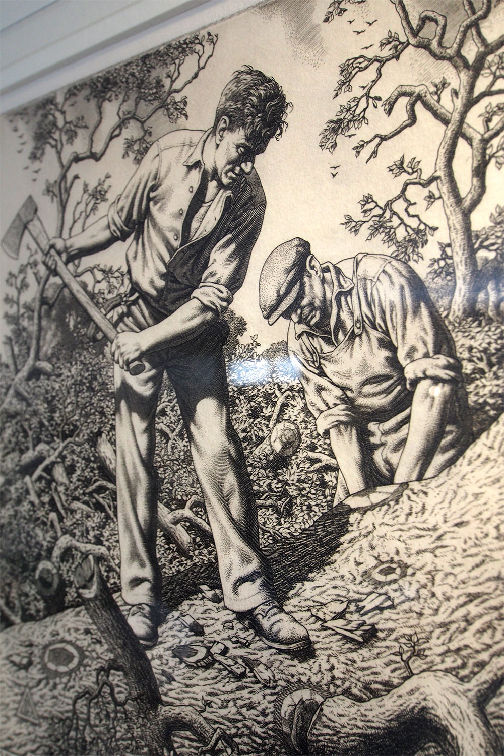 "Tree Fellers" von Stanley Anderson im Steward's House . Lost Gardens of Heligan . Cornwall . Südengland (Foto: Andreas Kuhrt 2016)