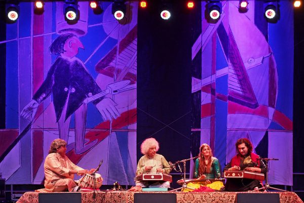 Ramkumar Mishra, Shiv Kumar, Barkha & Rahul Sharma . Rudolstadt-Festival 2018 (Foto: Andreas Kuhrt)