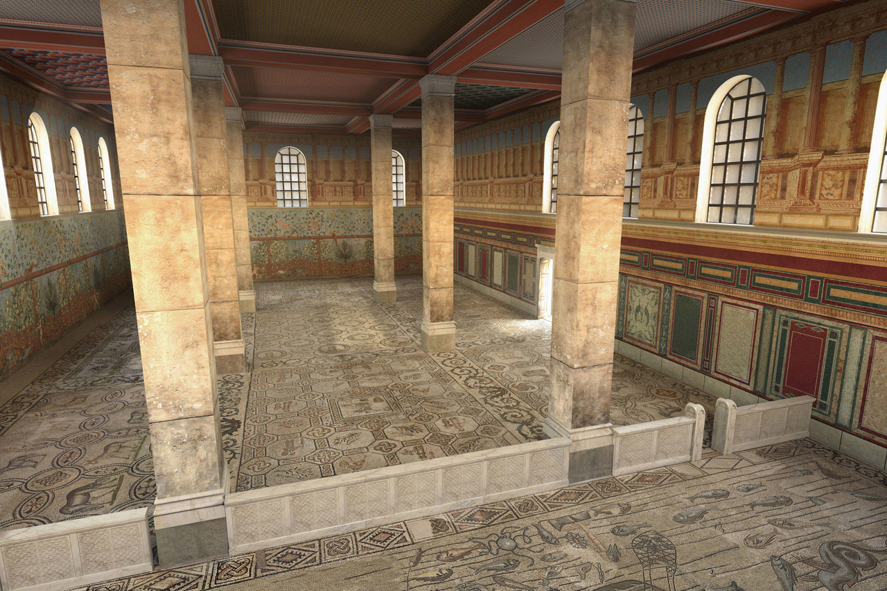 aquileia-basilica-constantiniana-suedhalle-3-visualisierung-fondazioneaquileia.it Aquileia: Basilica Constantiana: Südhalle (3D-Animation: altair4multimedia.it, Quelle: fondazioneaquileia.it)